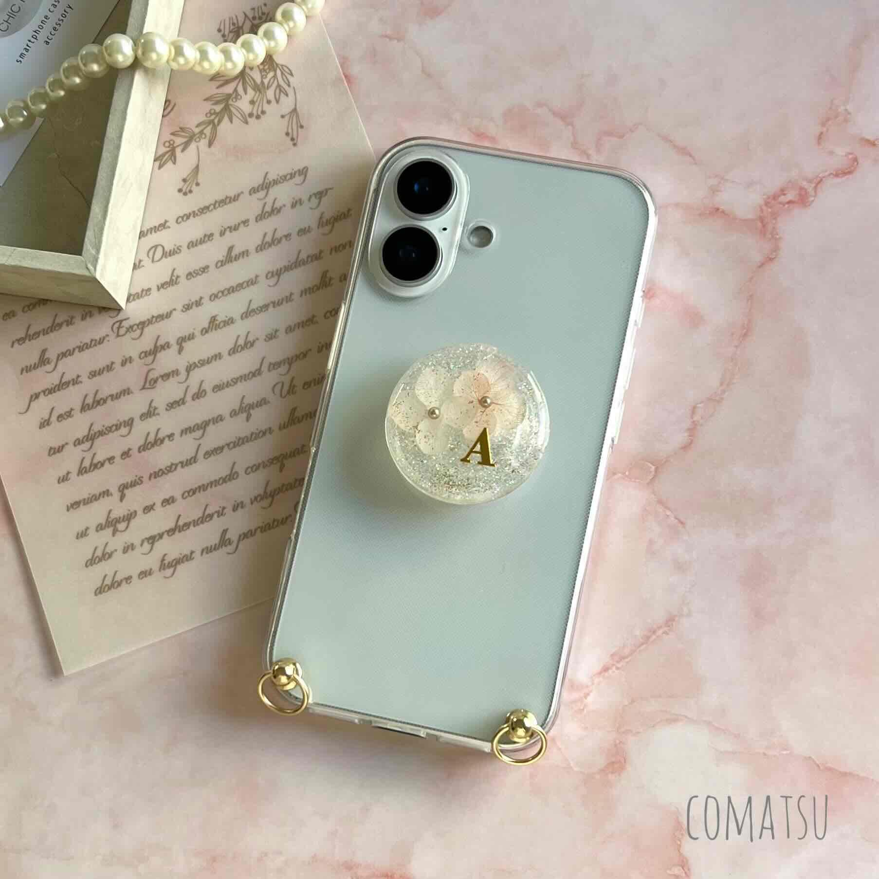 イニシャル入り きらきらDryFlower グリップソケット付きスマホケース スマホスタンド カバー | 9枚目